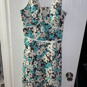 Madison Leigh Strapless Dress - Teal and Cream Floral